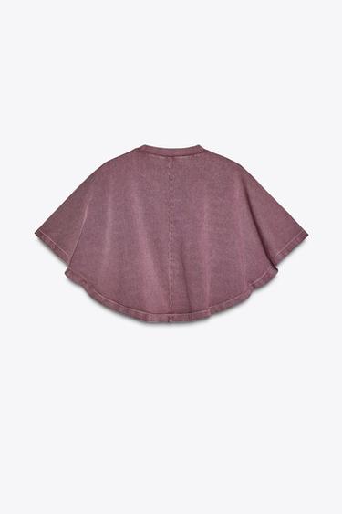 T-SHIRT IN CAPE-OPTIK MIT VERWASCHENEM EFFEKT - Violett von Zara