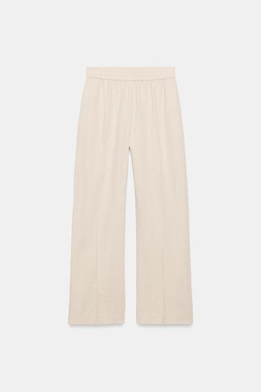 STRAIGHT TROUSERS WITH LINEN - Light beige by Zara - Image 5