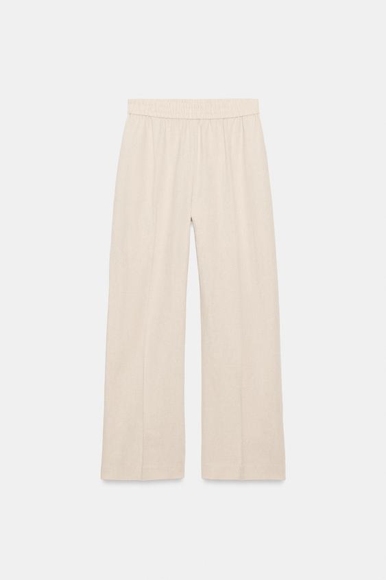 PANTALON DROIT AVEC LIN - Beige clair de Zara - Image 5