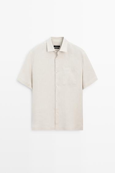 Zara 100% linen regular fit short sleeve shirt - Beige