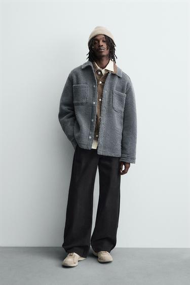 OVERSHIRT MIT LAMMFELLIMITAT UND TASCHEN - Blau / Grau von Zara - Bild 0