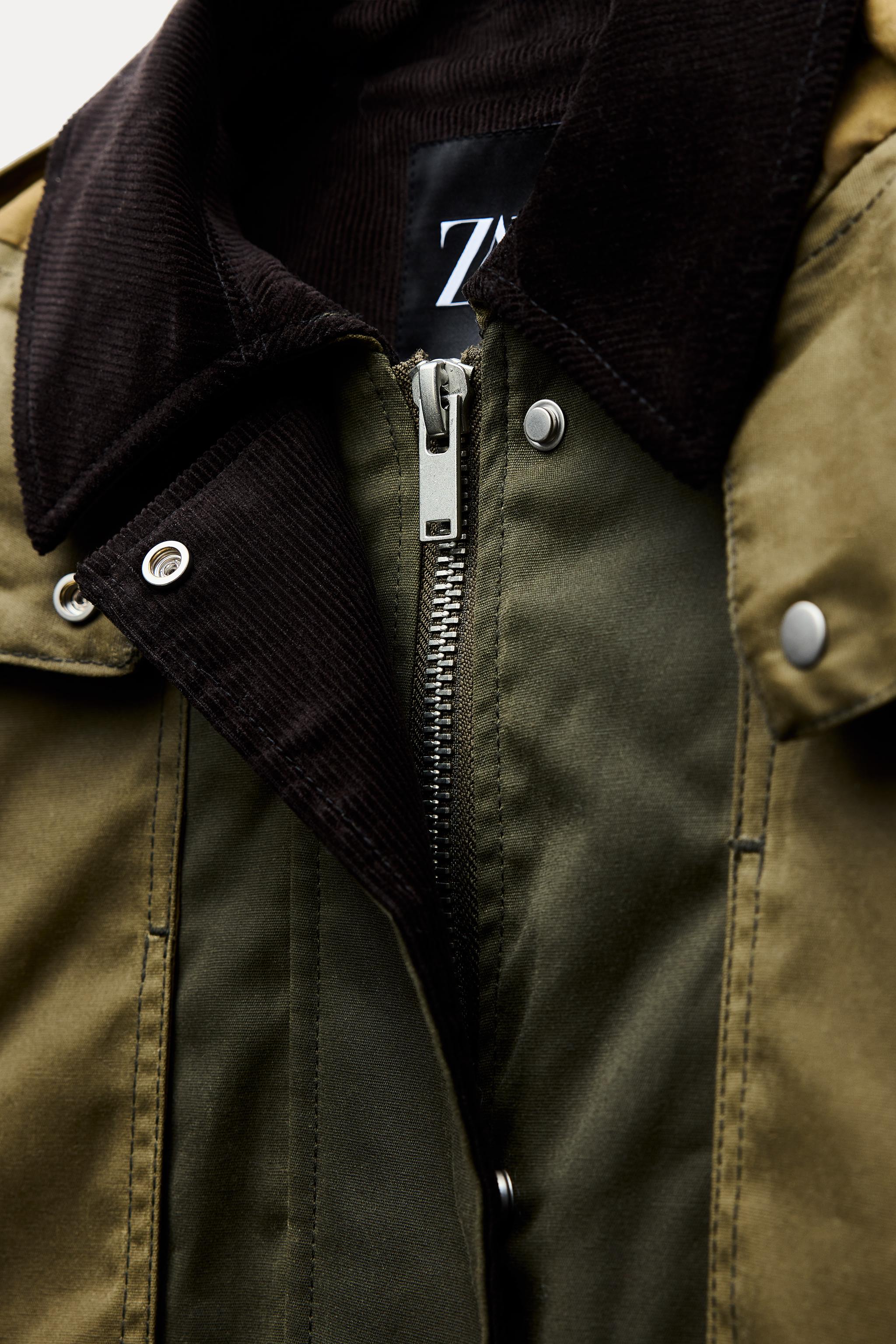 WAXED HOODED JACKET ZW COLLECTION - Green | ZARA United States