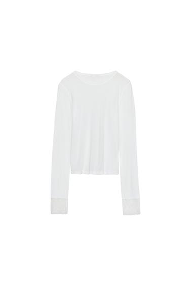 레이스 커프스 세미 시스루 탑 - Zara 스크래치 화이트