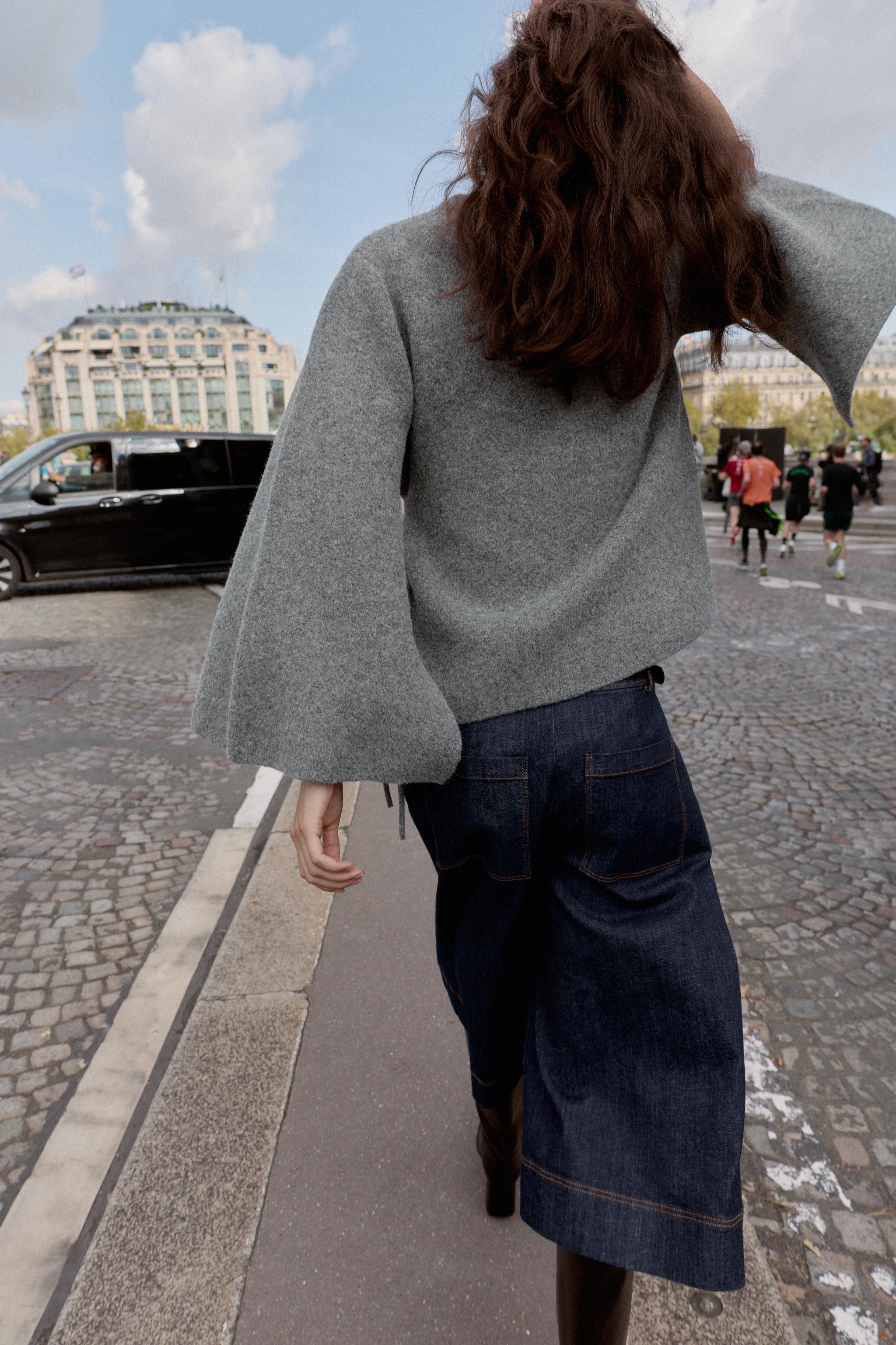 ◆ZARA◆ロングスリーブスリットニットカーディガン ロングスリーブスリットニットカーディガン - ライトグレー | ZARA