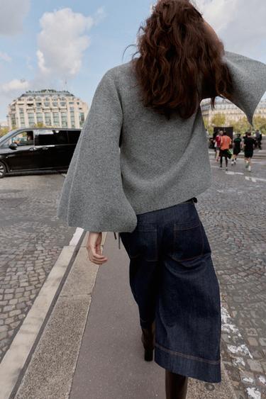 MANTEAU KIMONO EN MAILLE AVEC OUVERTURE SUR LES MANCHES - Gris clair de Zara - Image 3