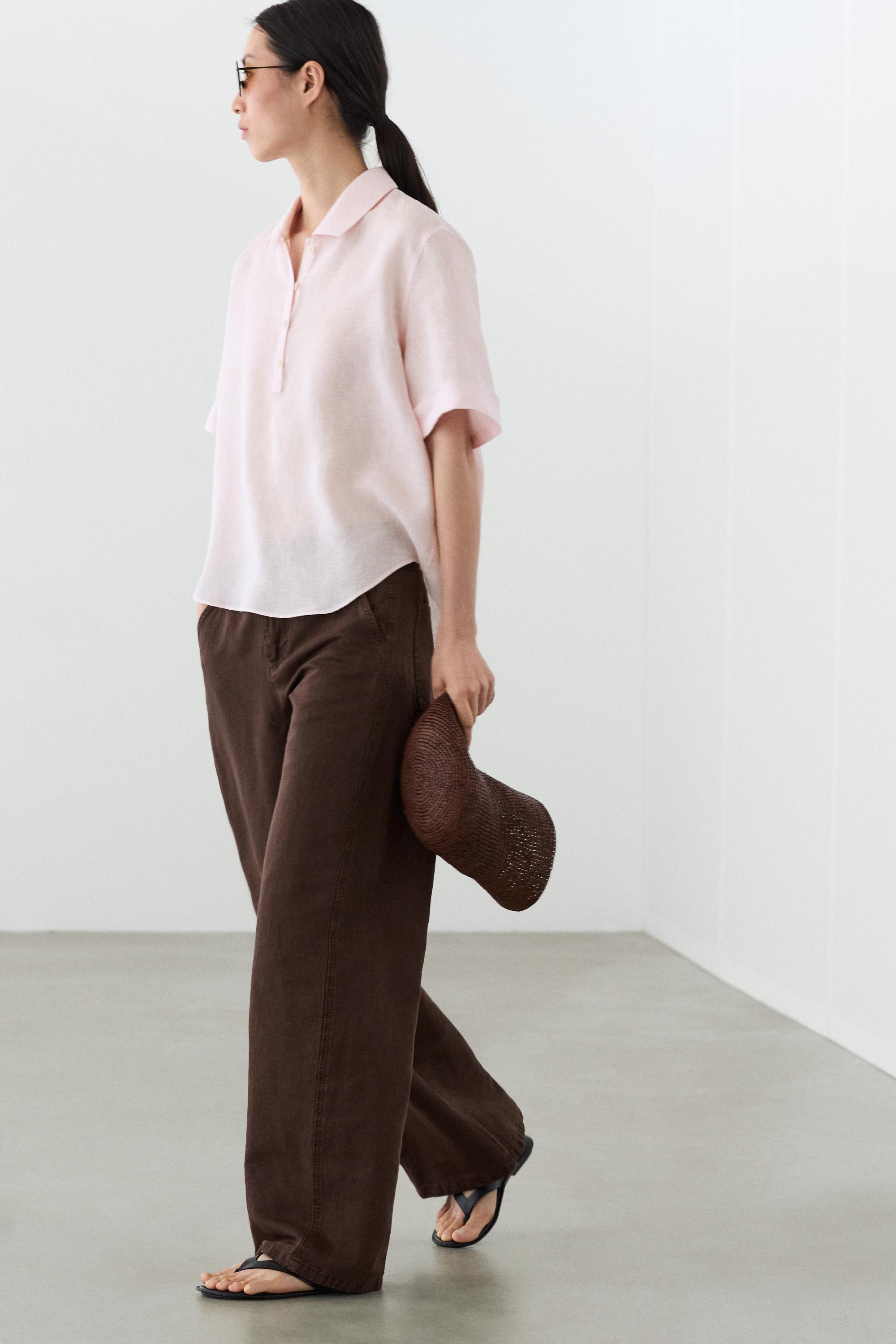 Linen blend trousers with seam detail