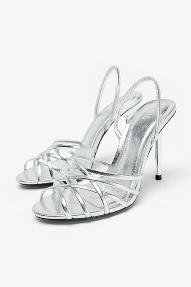 METALLIC-EFFECT HIGH-HEEL SANDALS - Silver by Zara - Image 4