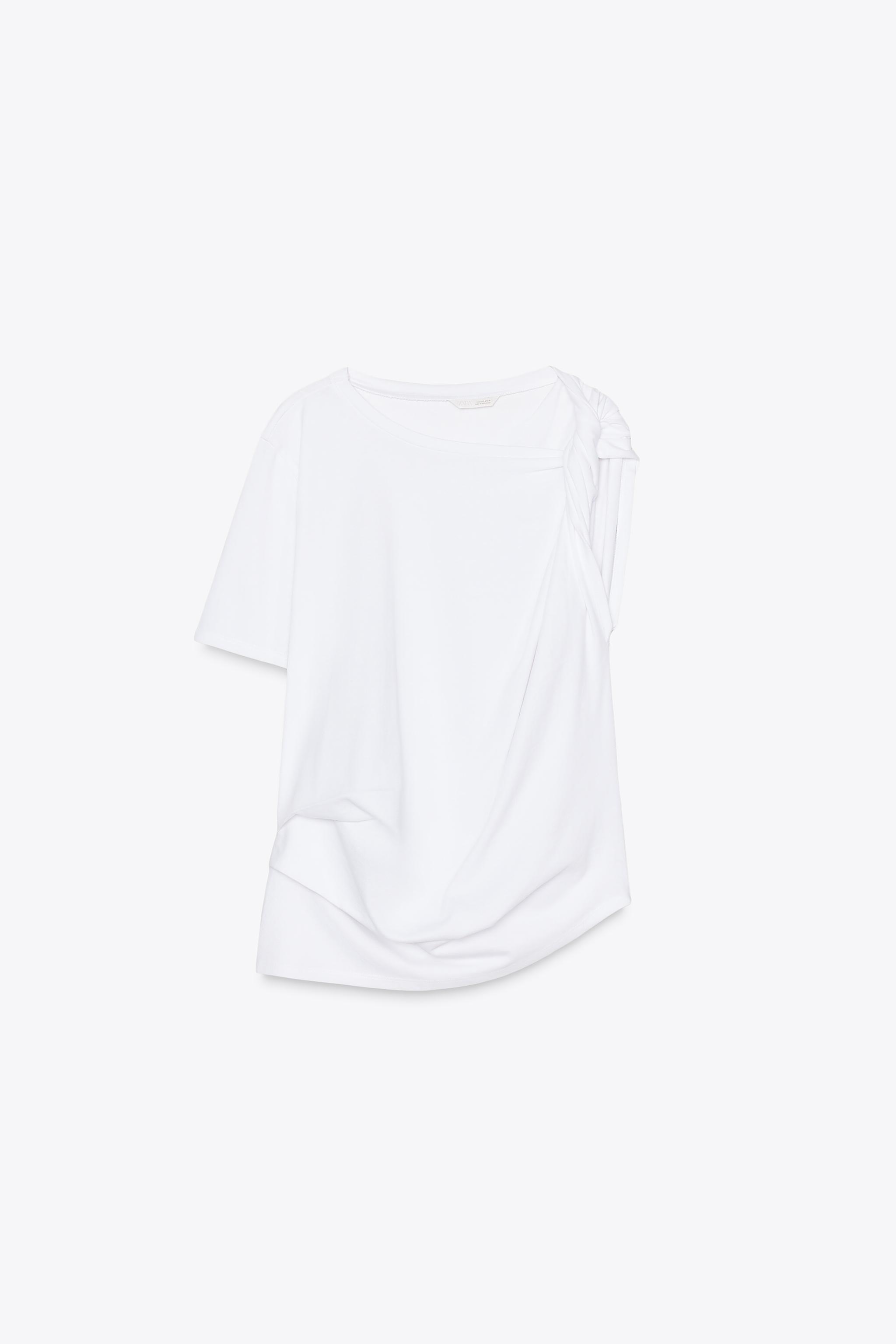 【ZARA】コットンギャザーＴシャツ ホワイト | 0264/008/250 コットンギャザーTシャツ - ホワイト | ZARA Japan / 日本