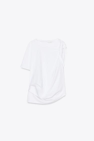 GATHERED SHOULDER T-SHIRT - White by Zara - Image 4