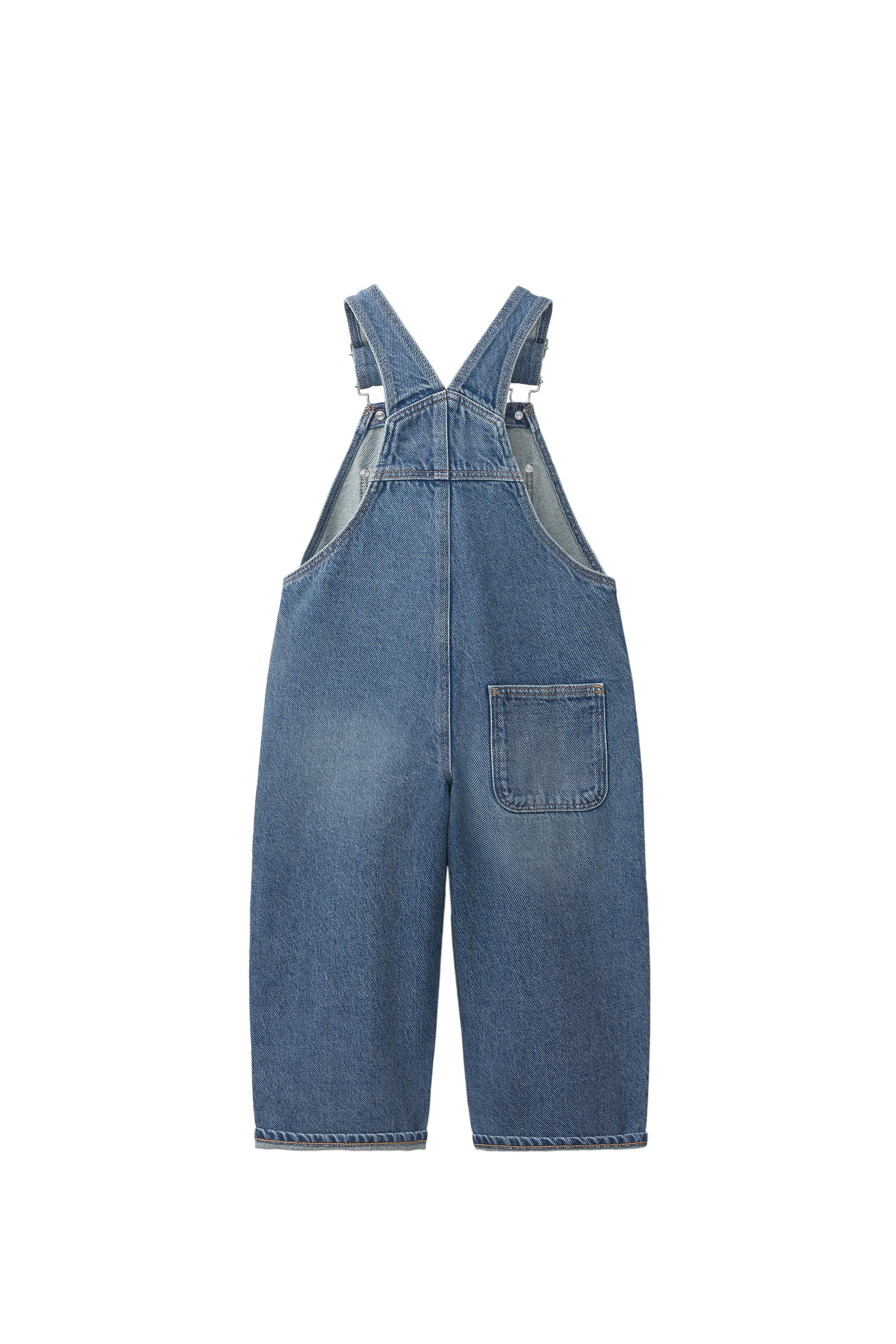 LONG DENIM OVERALLS — Mid-blue