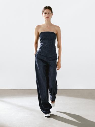 Top denim palabra de honor - Azul de Zara