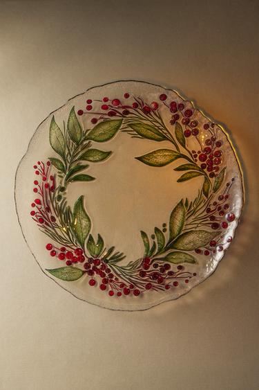 Glass Christmas Garland Charger Plate - Green by Zara