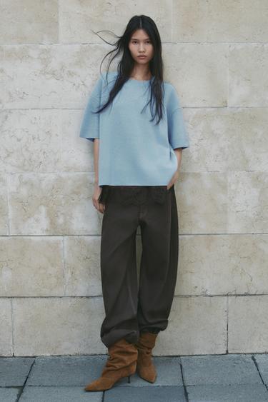 100% WOOL SHORT SLEEVE SWEATER - Light blue by Zara - Image 0