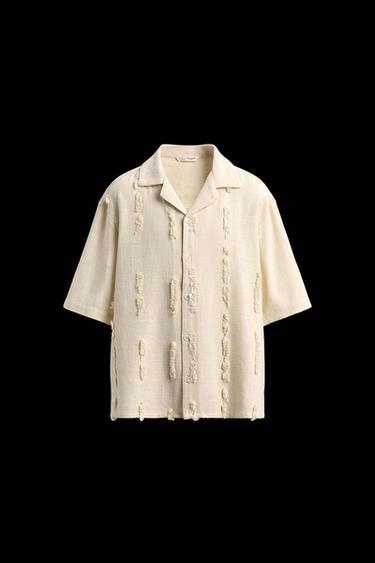 Zara RAISED EMBROIDERY SHIRT - Ecru