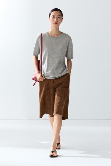 Zara Short-sleeve fine-knit sweater - Gray marl - Image 0