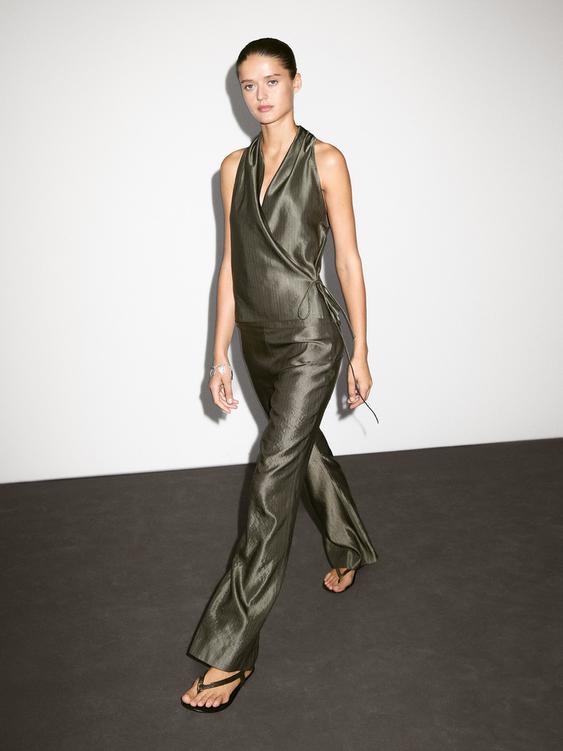 Mid-rise flared jacquard trousers