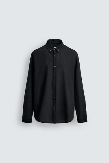 CHEMISE STRUCTURÉE AVEC LAINE - Bleu marine foncé de Zara
