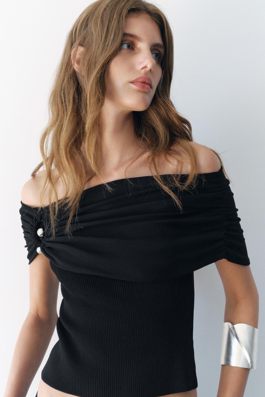 OFF-SHOULDER-STRICKTOP MIT METALLRING - Schwarz | ZARA Deutschland 