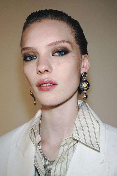 TEXTURED RHINESTONE TRIPLE EARRINGS - Gold / Silver by Zara