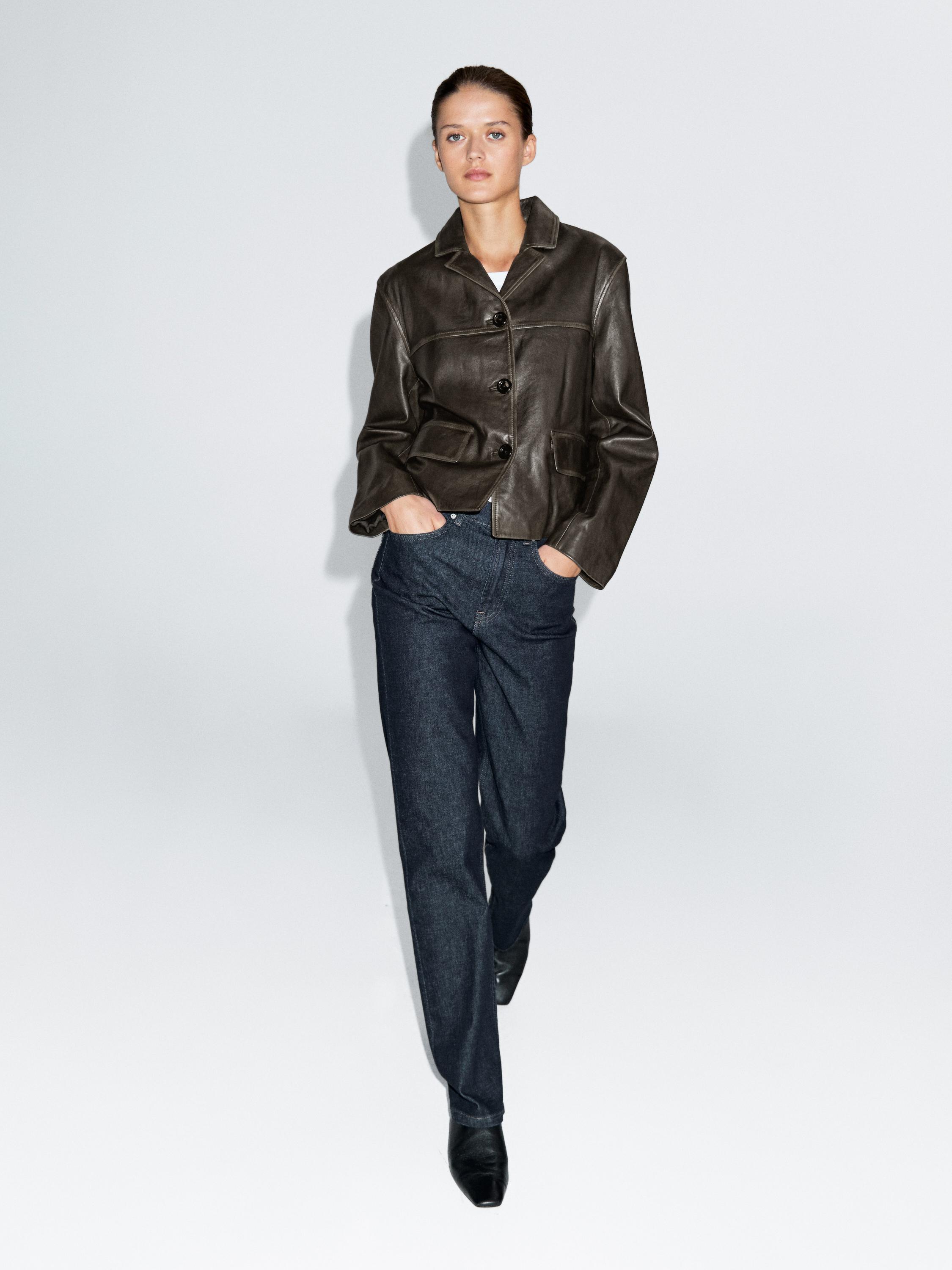 Nappa leather jacket with lapel collar