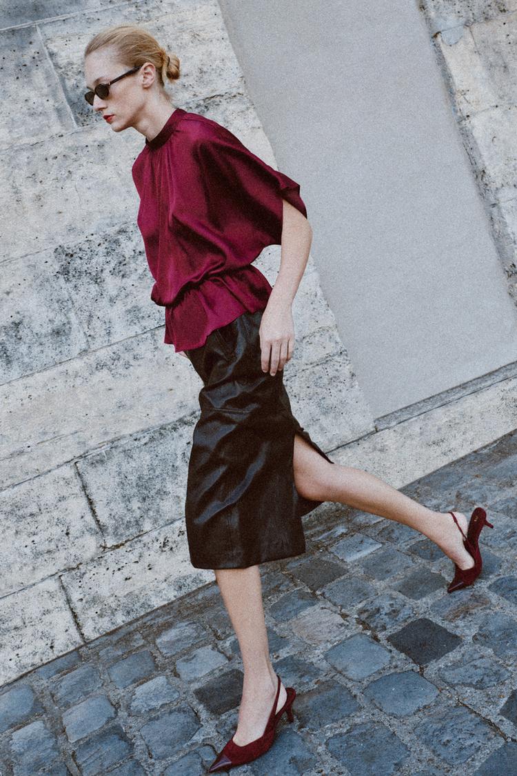 SUEDE SLINGBACK HEELS — Burgundy Red