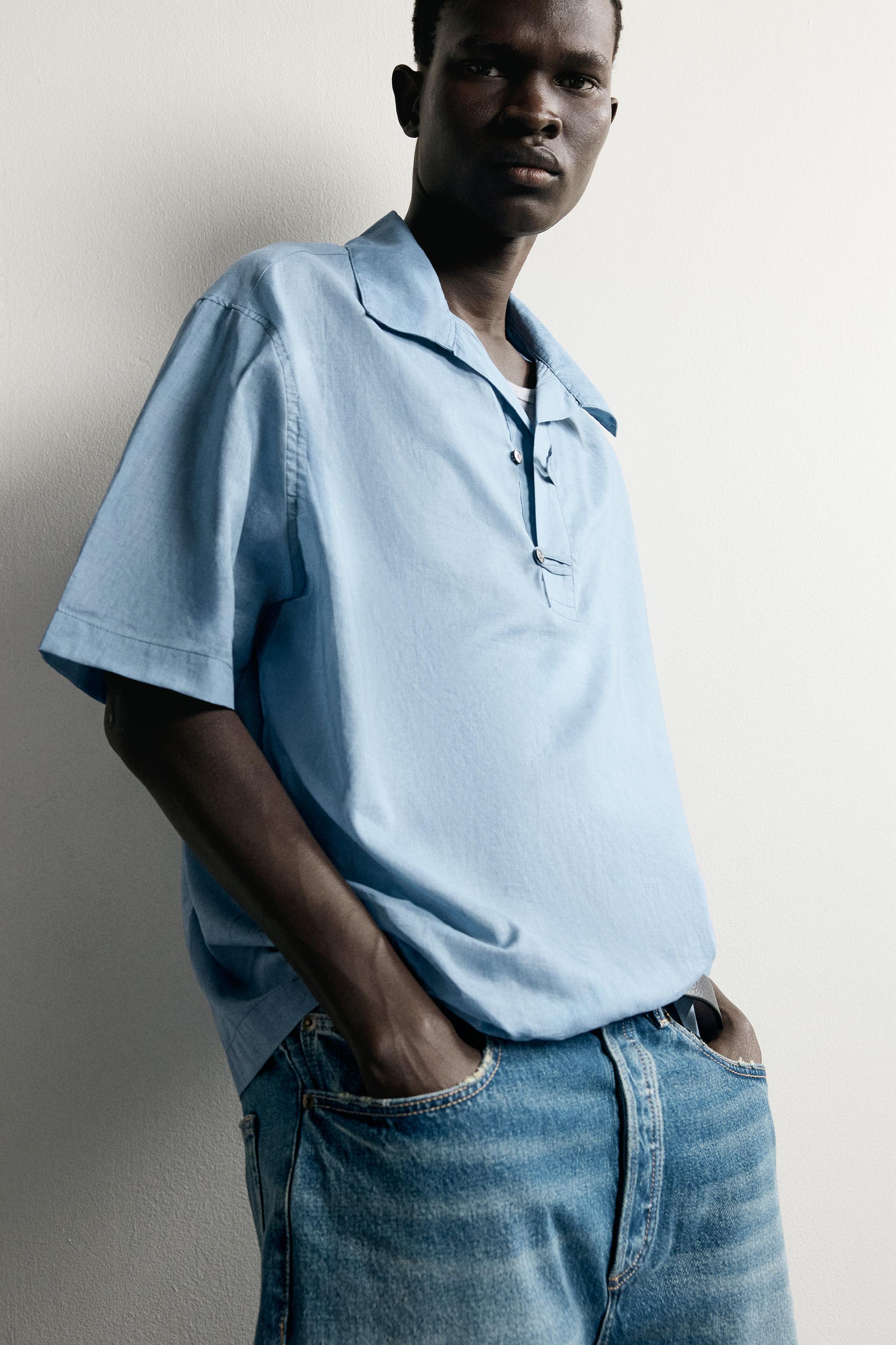 Zara YIKAMA EFEKTLİ RELAXED FIT POLO YAKA T-SHIRT görsel 5