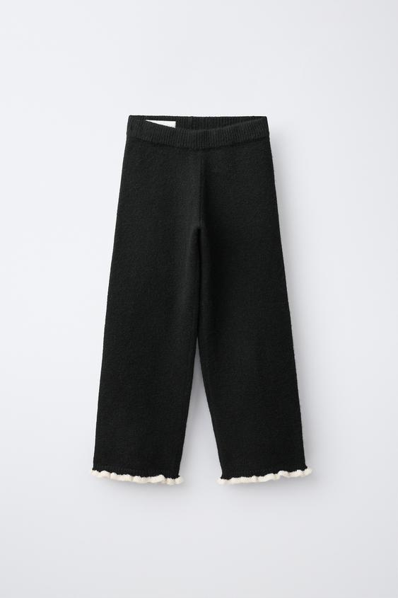 PANTALÓN WIDE LEG VOLANTES CONTRASTE - Negro de Zara - Imagen 0