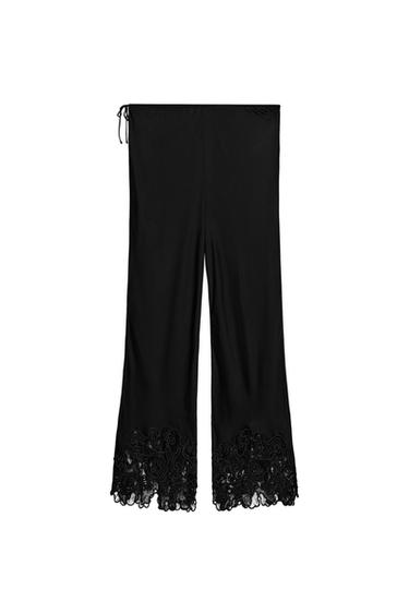 ZW COLLECTION EMBROIDERED SATIN TROUSERS - Black by Zara