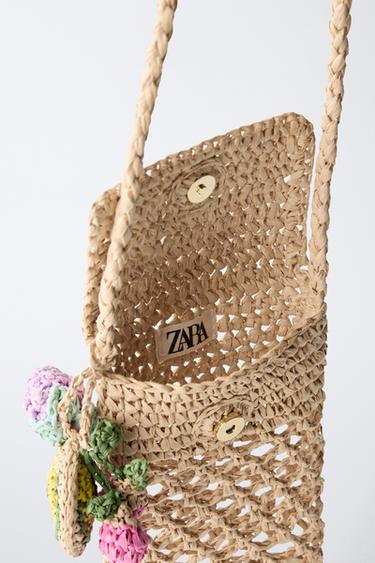 RAFFIA-EFFECT MOBILE PHONE POUCH WITH CHARM - Ecru White by Zara - Image 3