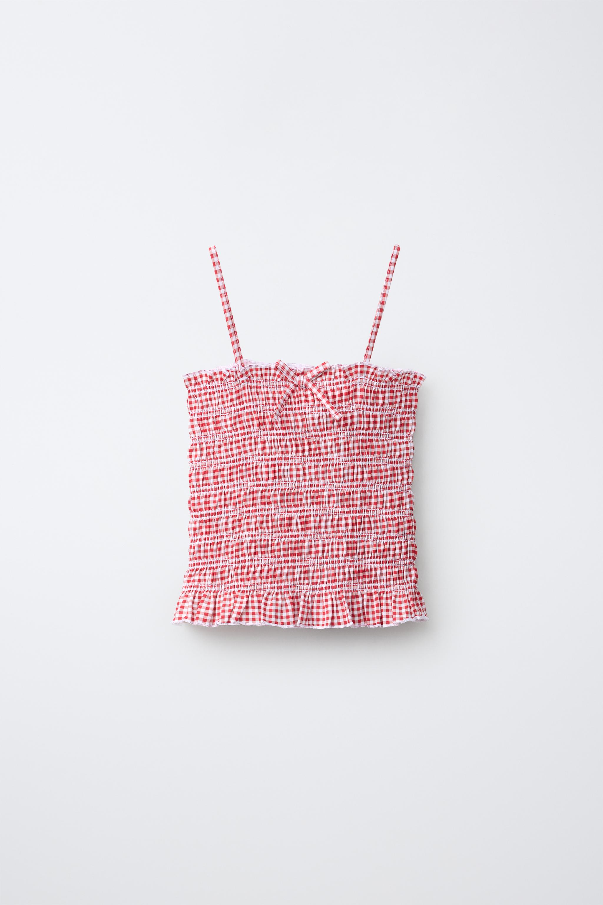 Детские топы Zara GINGHAM SMOCKED ELASTICIZED TOP