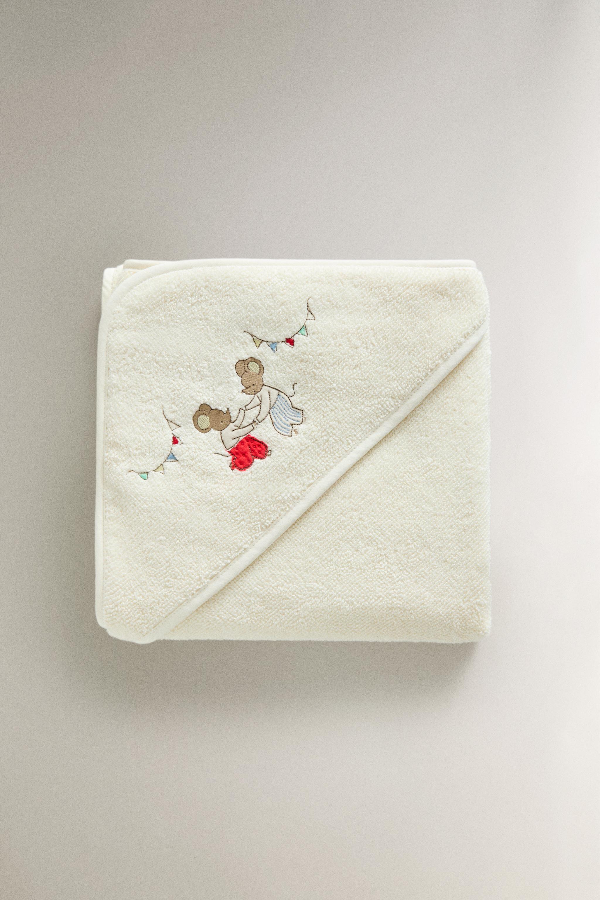 KIDS MICE HOODED BATH TOWEL — Light beige