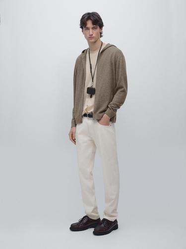 Zara Wool blend knit cardigan with hood - Dark khaki - Image 0