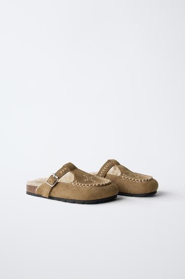 EMBROIDERED BUCKLE CLOGS — Beige 2