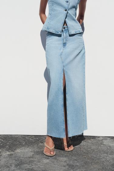JUPE Z1975 MI-LONGUE EN JEAN - Bleu clair de Zara - Image 1