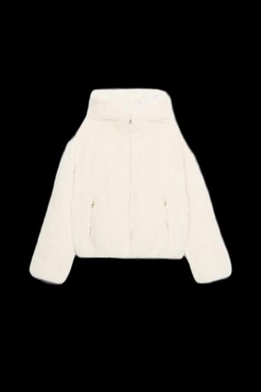 Zara SHEARLING HOODED BOMBER JACKET WITH THERMAL INSULATION - Ecru - Image 0