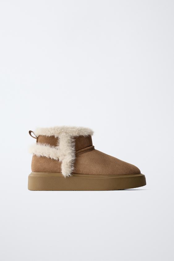 FAUX FUR ANKLE BOOTS - Brown by Zara - Image 0