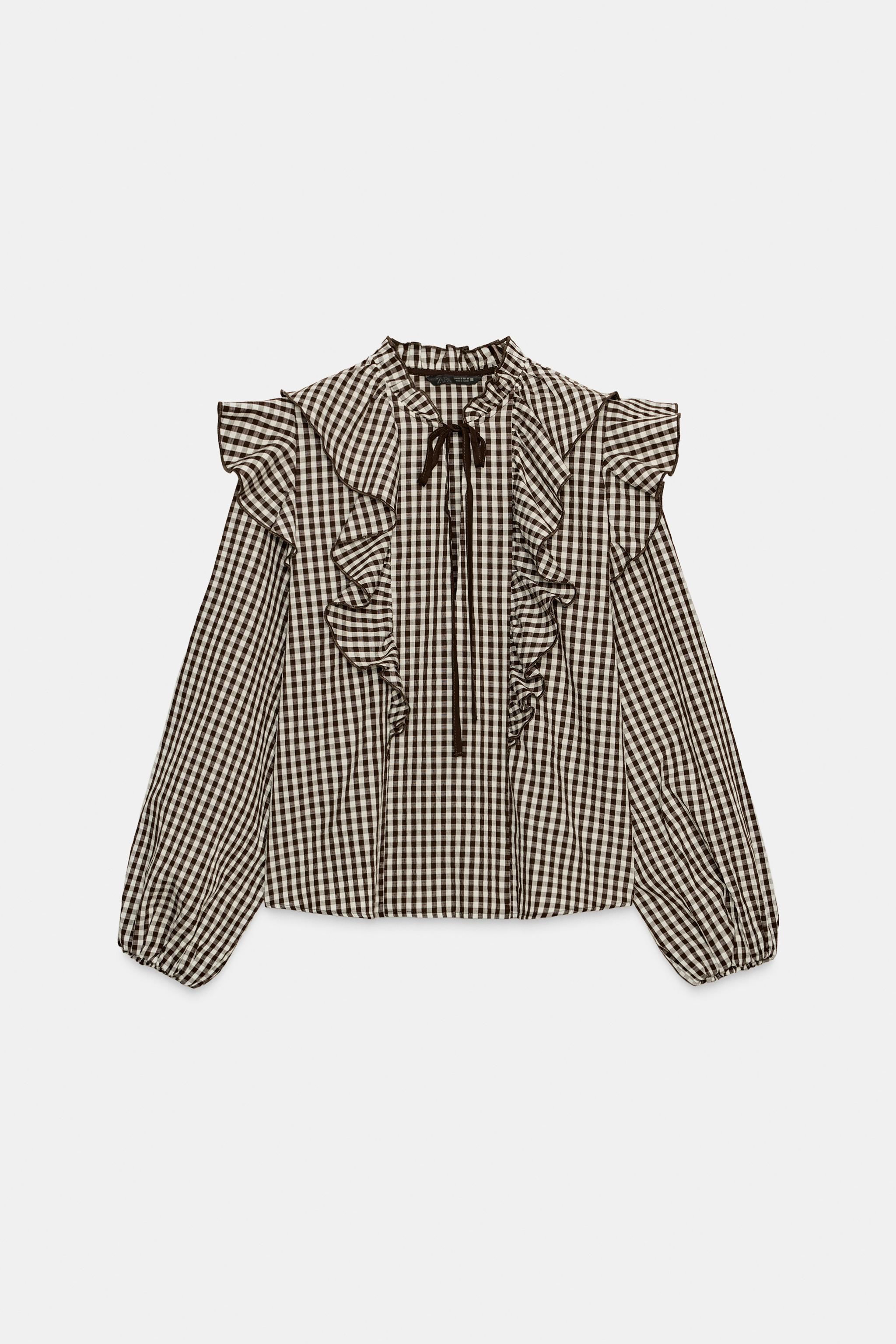 GINGHAM RUFFLE BLOUSE