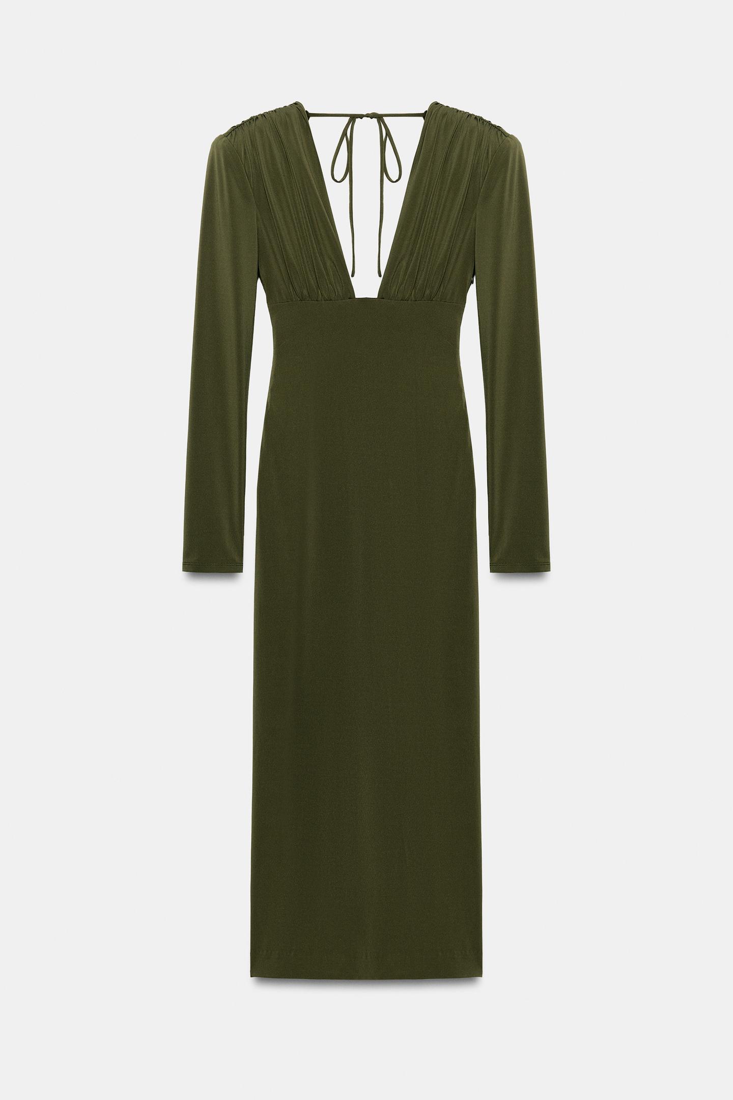 Женское платье Zara Shoulder Pad MIDI, цвет: Светлый хаки — фото 7
