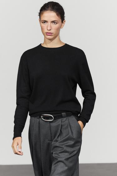 Wool blend crew neck knit sweater — Black 2
