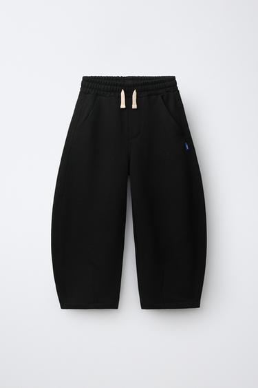 Zara 桶型針織毛圈布長褲 - 黑色