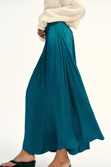 JUPE MI-LONGUE SATINÉE - Bleu canard de Zara - Image 5