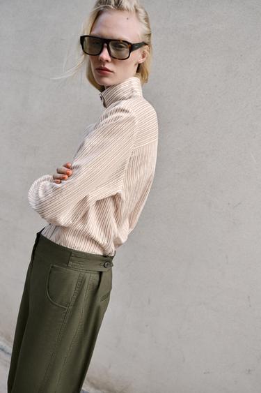 PANTALON BARREL À PASSANTS - Kaki foncé de Zara - Image 3