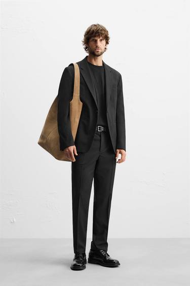 CALÇA DE TERNO COM TEXTURA - Preto da Zara - Imagem 0