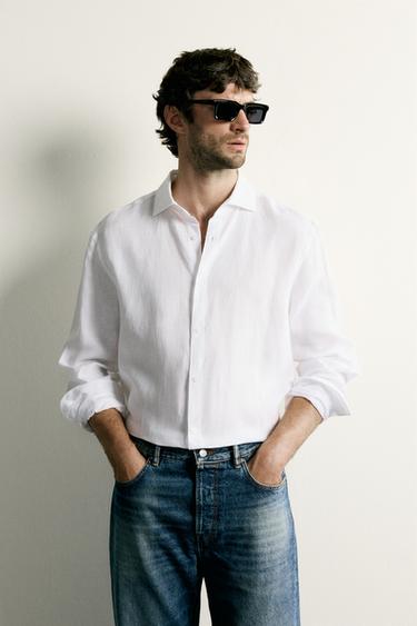 חולצת 100% פשתן בגזרת Regular fit - לבן של Zara