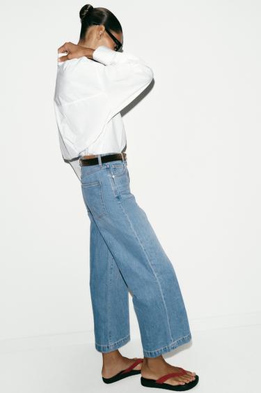 Z1975 BELTED WIDE-LEG CROPPED JEANS - Mid-blue by Zara - Image 5