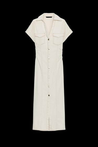 VESTIDO MIDI FRUNCES CINTURA - Crudo de Zara - Imagen 0