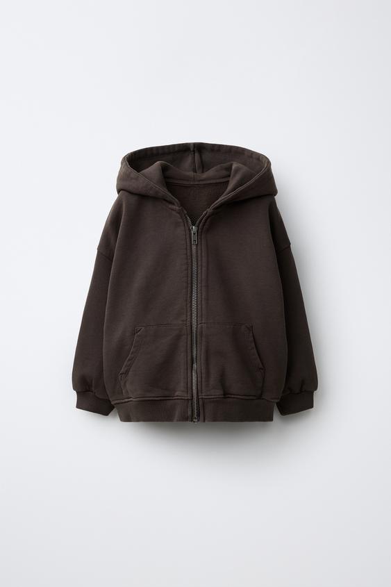 HOODIE WITH ZIP - Dark brown by Zara - Image 0