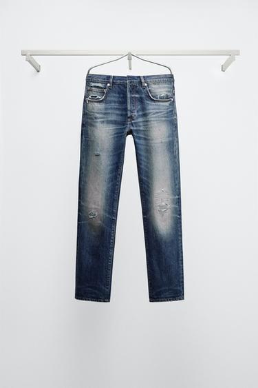 JEANSY SLIM FIT Z DZIURAMI BOBBY GILLESPIE X ZARA - Niebieski Zara