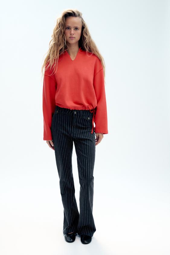 JEANS ZW COLLECTION FLARE TIRO ALTO RAYAS - Azul de Zara - Imagen 0