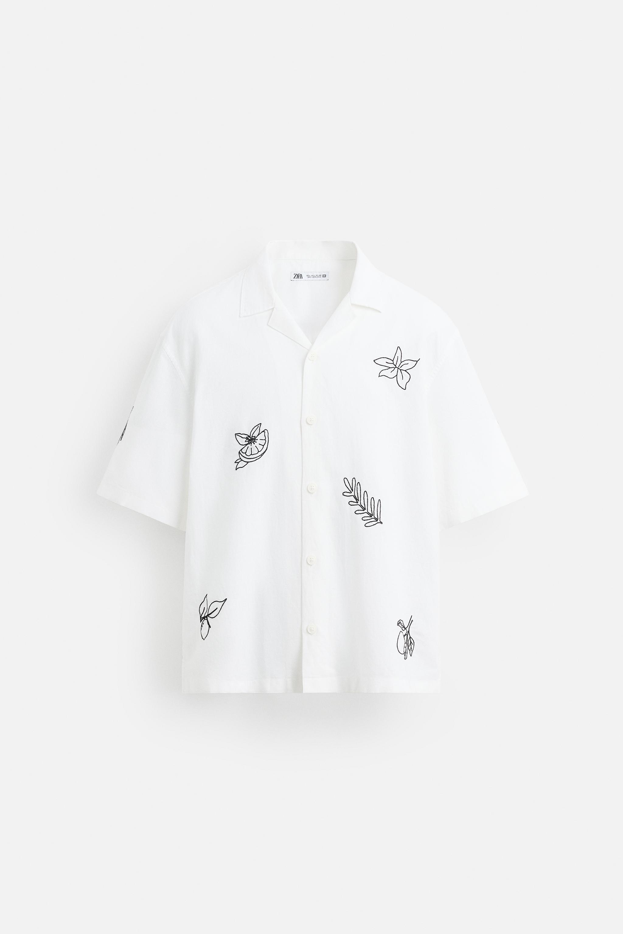 EMBROIDERED COTTON LINEN SHIRT - White | ZARA United States